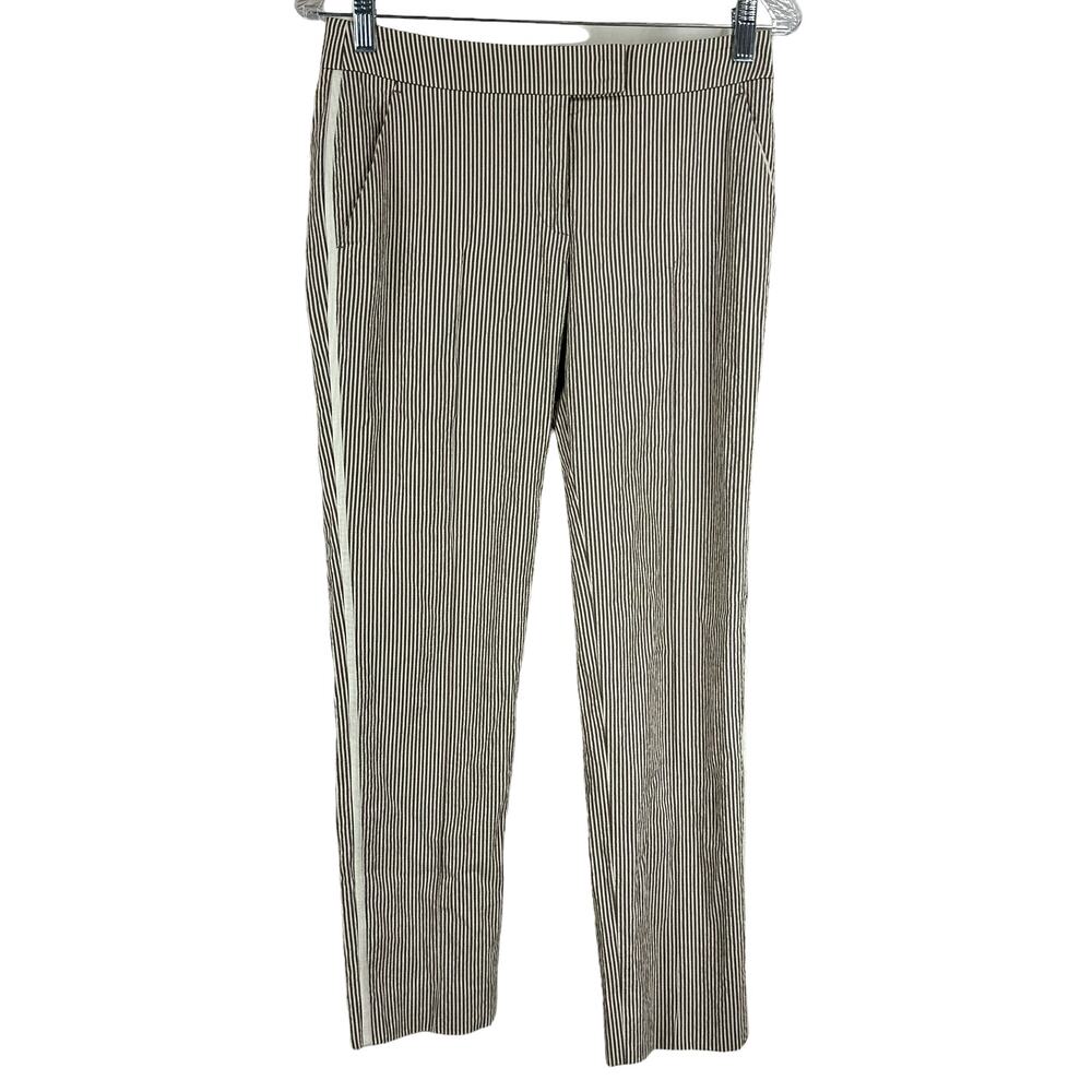Akris Punto NWOT Frankie Stripe Stretch Gabardine Trouser Pant Brown White Sz 2
